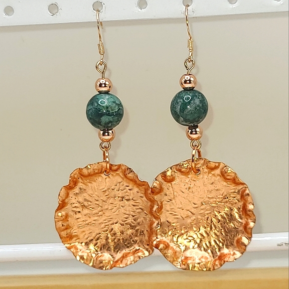 Artisan Hand Crafted Copper And Agate Earrings - Picture 2 of 6